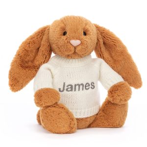 JellyCat Bashful Golden Bunny with Personalised Cream Jumper