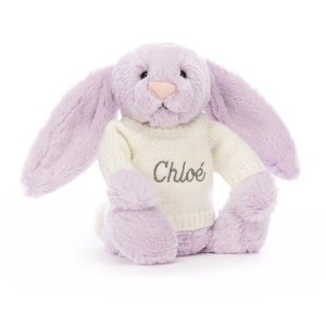 JellyCat Bashful Lilac Bunny with Personalised Cream Jumper