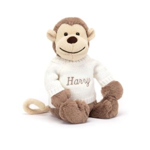 JellyCat Bashful Monkey with Personalised Cream Jumper
