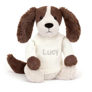JellyCat Bashful Fudge Puppy with Personalised Cream Jumper