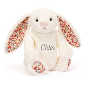 JellyCat Blossom Cream Bunny with Personalised Cream Jumper