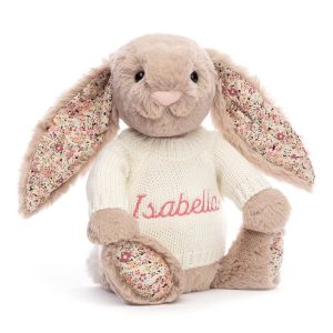 JellyCat Blossom Bea Beige Bunny with Personalised Cream Jumper