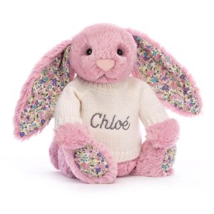JellyCat Blossom Tulip Bunny with Personalised Cream Jumper