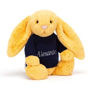 JellyCat Bashful Sunshine Bunny with Personalised Navy Jumper