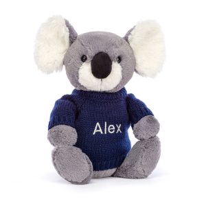 JellyCat Bashful Koala with Personalised Navy Jumper