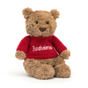 JellyCat Bartholomew Bear with Personalised Red Jumper
