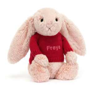 JellyCat Bashful Blush Bunny with Personalised Red Jumper