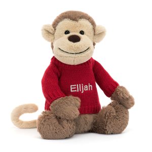 JellyCat Bashful Monkey with Personalised Red Jumper