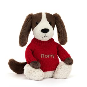 JellyCat Bashful Fudge Puppy with Personalised Red Jumper