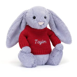 JellyCat Bashful Viola Bunny with Personalised Red Jumper