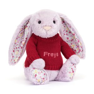 JellyCat Blossom Jasmine Bunny with Personalised Red Jumper